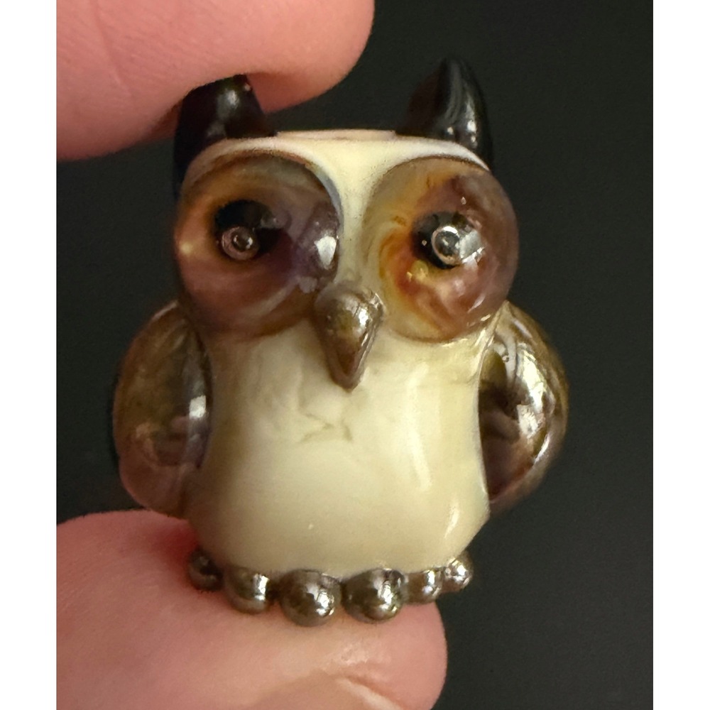 Grace Ma Owl Bead Lampwork Glass Cream Brown